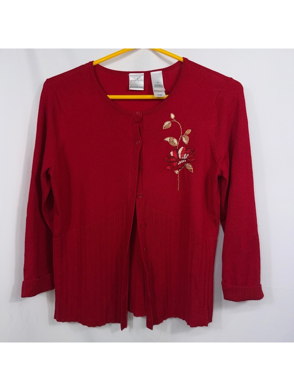 Emma James Women’s M Red Embroidered Floral Cardigan